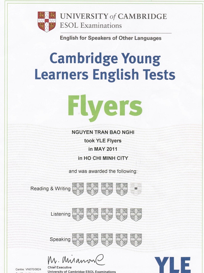Chứng chỉ Tiếng Anh quốc tế cho trẻ tiểu học Cambridge Flyers 