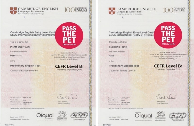 Chứng chỉ Tiếng Anh quốc tế cho trẻ THCS Cambridge PET